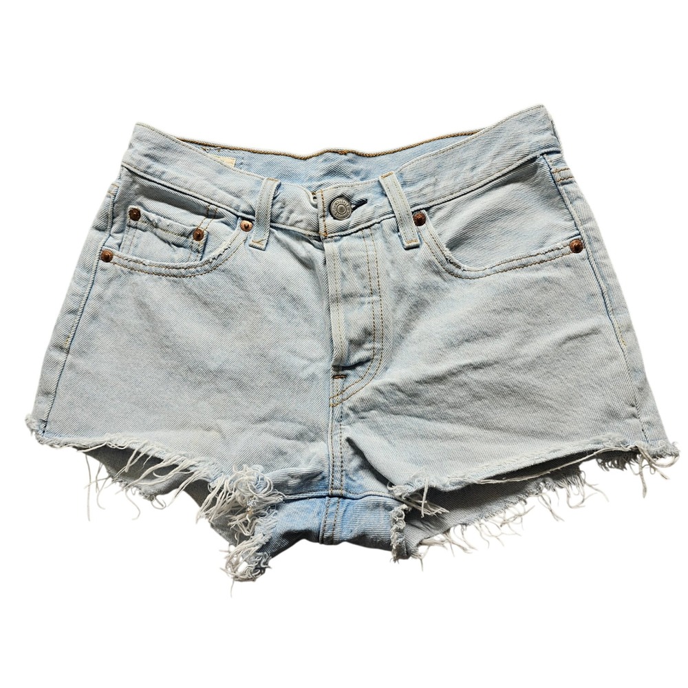 Levi's 501 Original Cut Off Denim Shorts Womens 25 Light Wash Blue Frayed Hem
